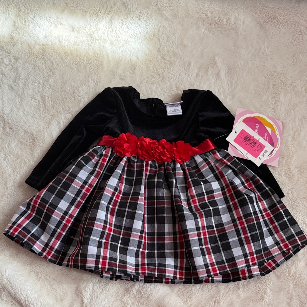 Plaid Dress with Red Accents for Babies